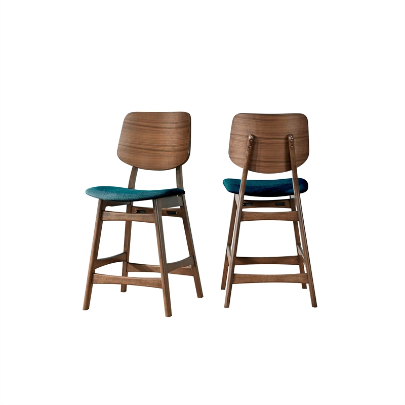 New Classic Furniture Oscar 5-Piece Wood Round Counter Table Set in Walnut/Teal