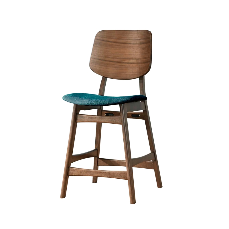 New Classic Furniture Oscar Wood Counter Chair in Walnut/Teal (Set of 2)