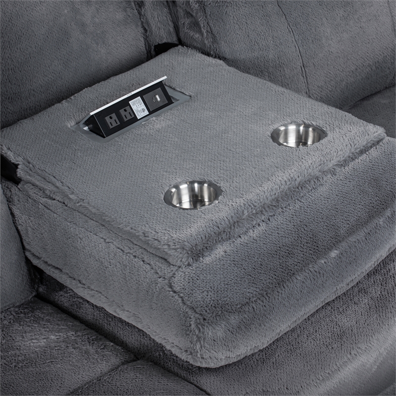 New Classic Furniture Teddy 3-Piece Fabric Power Sectional in Gray