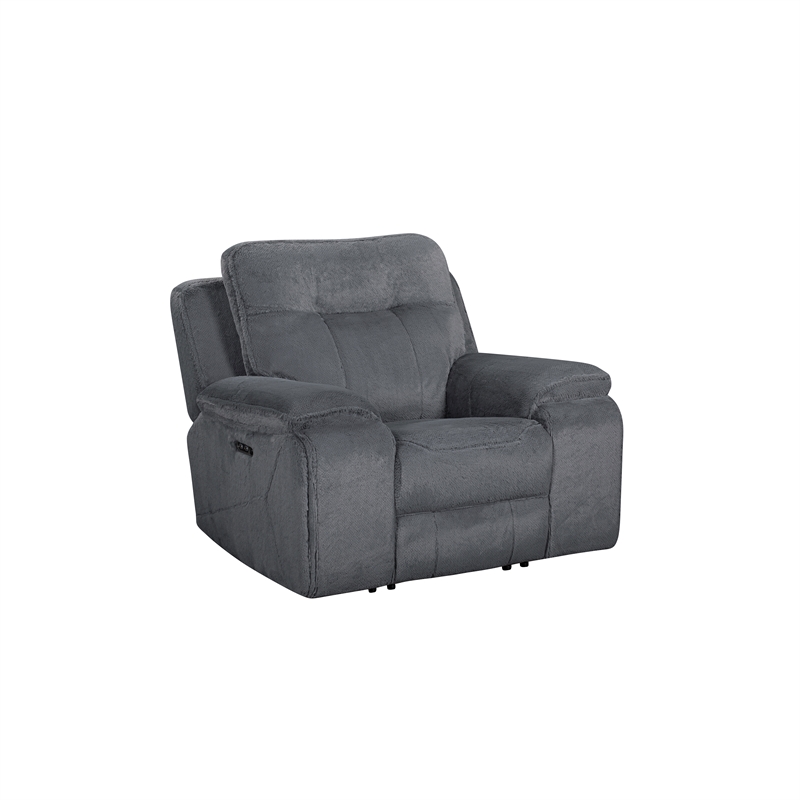 New Classic Furniture Teddy Fabric Recliner with Power Hr and Fr in Gray