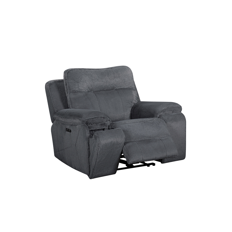 New Classic Furniture Teddy Fabric Recliner with Power Hr and Fr in Gray