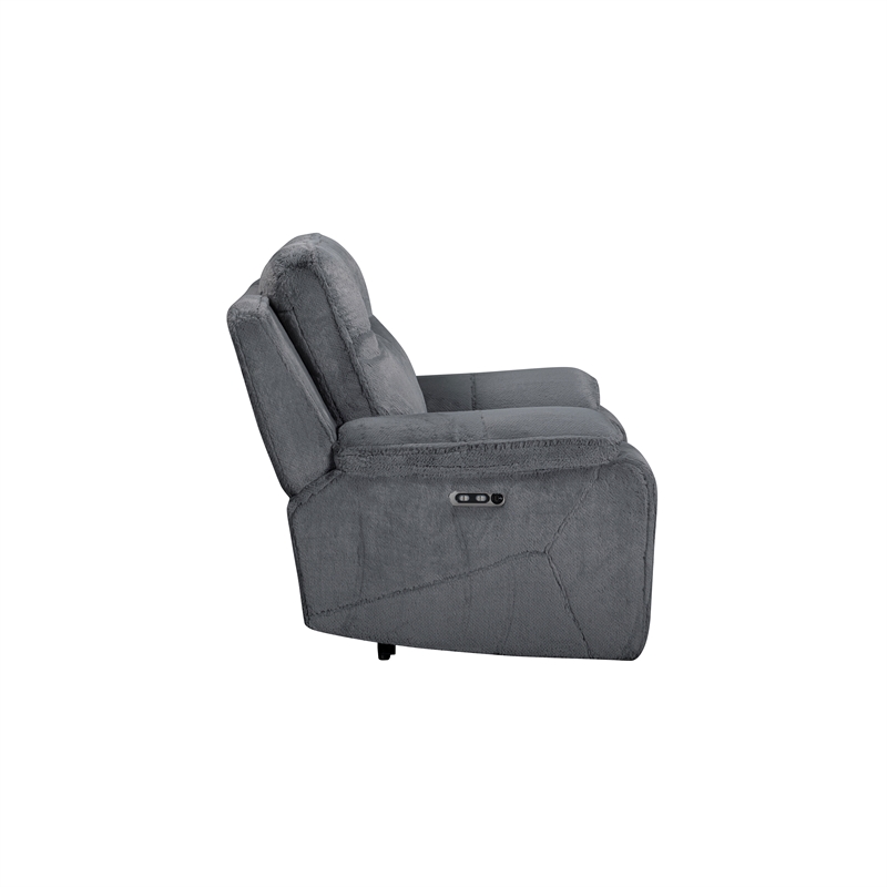 New Classic Furniture Teddy Fabric Recliner with Power Hr and Fr in Gray