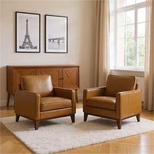 New Classic Furniture Caspar Leather Arm Chair in Caramel (Set of 2)