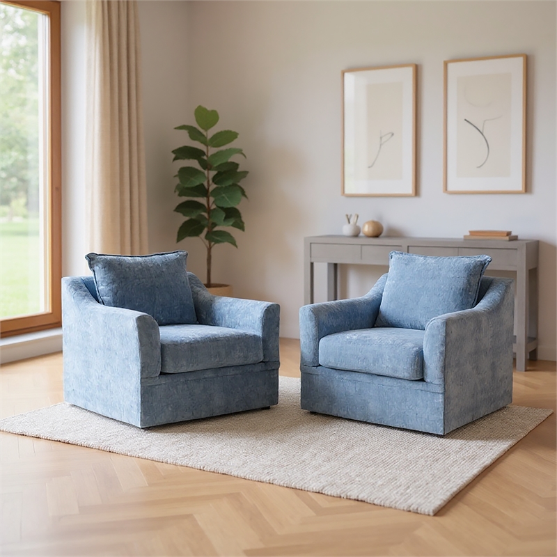 New Classic Furniture Sylvie Polyester Swivel Chair in Blue Slate (Set of 2)