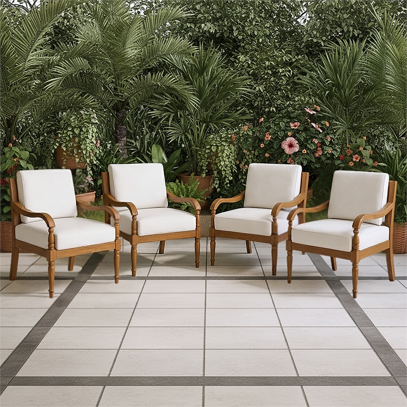 New Classic Furniture Savannah Wood Patio Club Chair in White (Set of 4)