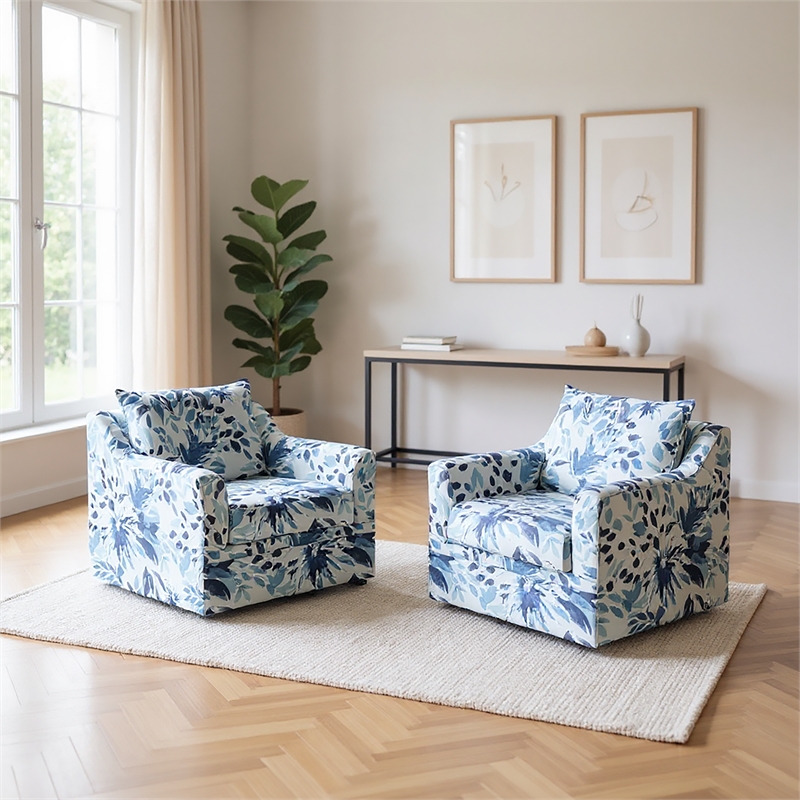 New Classic Furniture Sylvie Polyester Swivel Chair in Multi-Color (Set of 2)