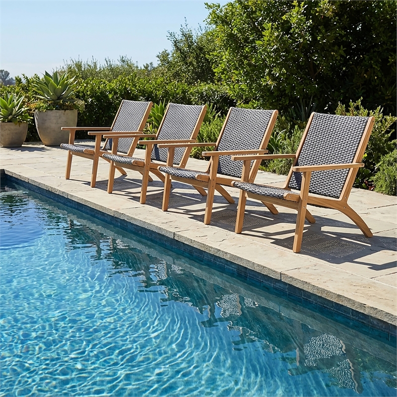 New Classic Furniture Radius Wood and Wicker Patio Side Chair in Gray (Set of 4)