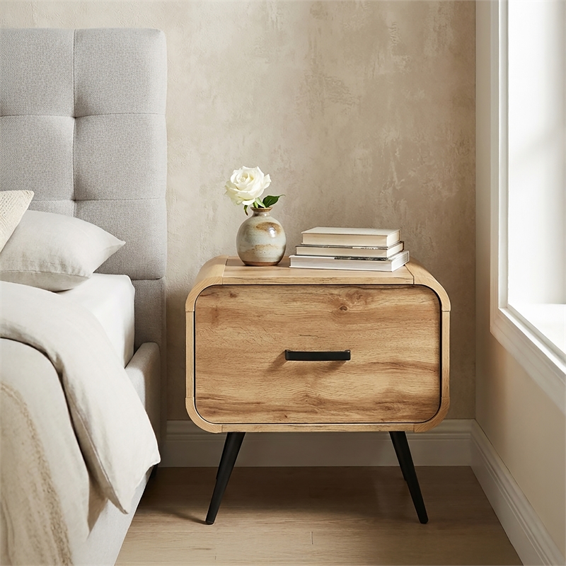 New Classic Furniture Rowan Wood 1-Drawer End Table in Natural/Beige