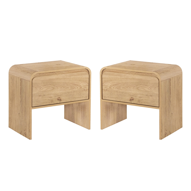 New Classic Furniture Mara Wood 2-Drawer End Table in Natural/Beige (Set of 2)