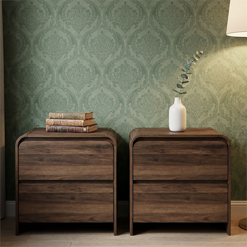 New Classic Furniture Mara Wood 2-Drawer End Table in Walnut/Brown (Set of 2)