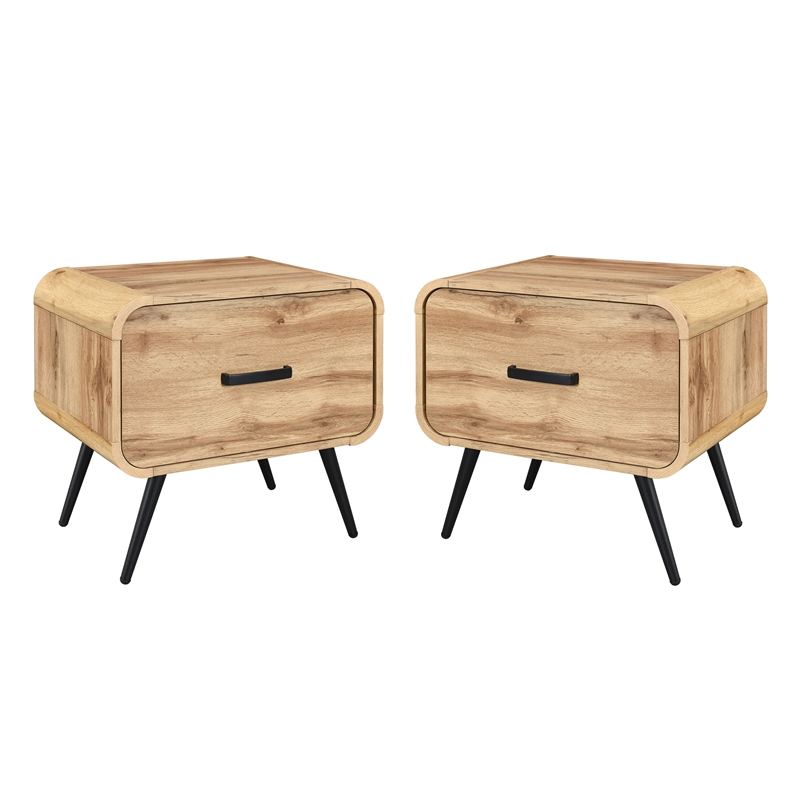 New Classic Furniture Rowan Wood 1-Drawer End Table in Natural/Beige (Set of 2)