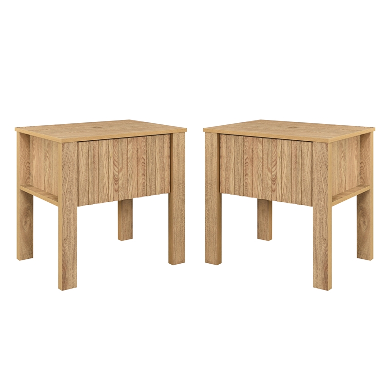 New Classic Furniture Thayer Wood 1-Drawer End Table in Natural/Beige (Set of 2)