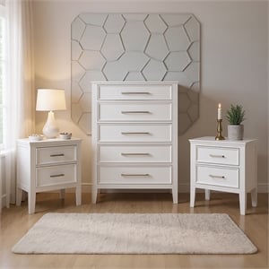 New Classic Furniture Andover 3-Pc Wood Bedroom Set with Chest in White