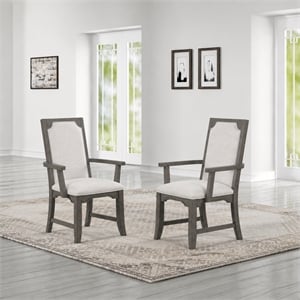 New Classic Furniture Lisbon Wood Dining Arm Chair in Gray (Set of 2)