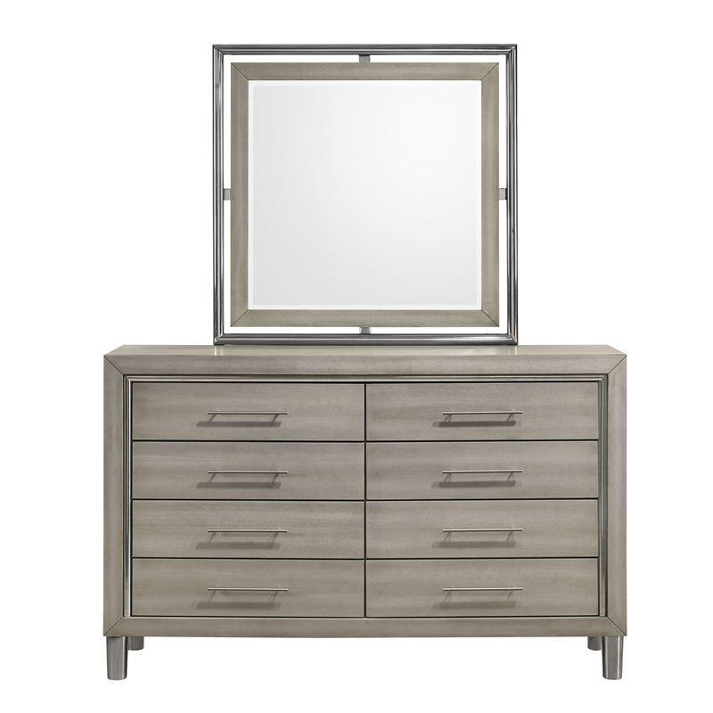 New Classic Furniture Lennox Wood 8-Drawer Dresser with Mirror in Gray