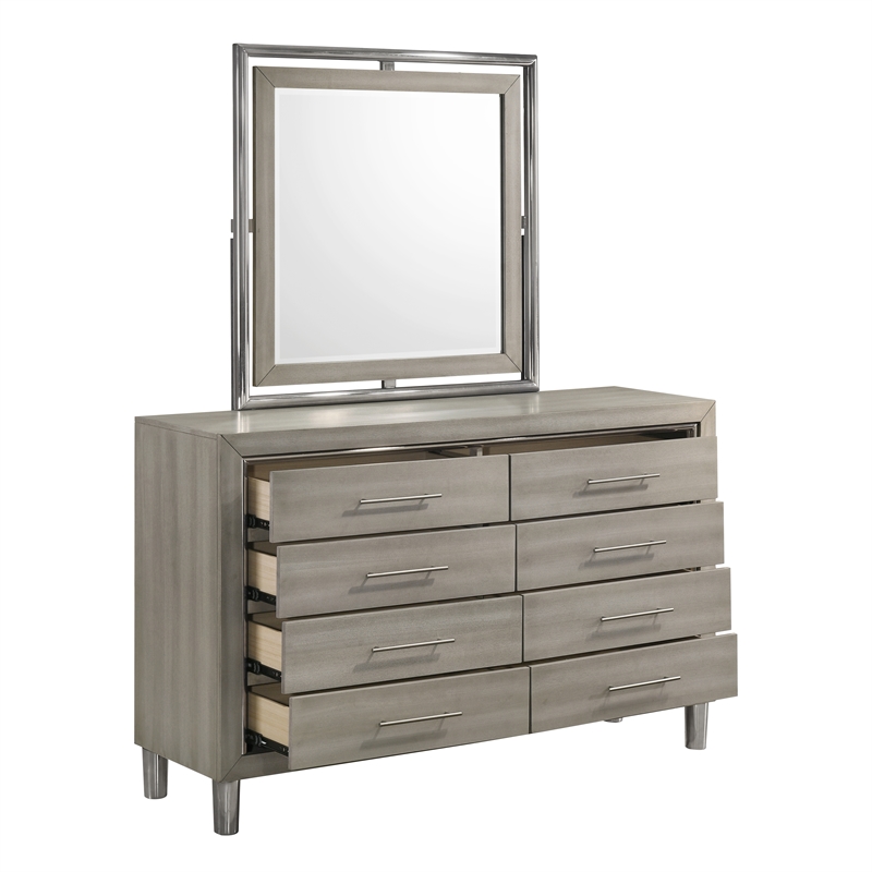 New Classic Furniture Lennox Wood 8-Drawer Dresser with Mirror in Gray