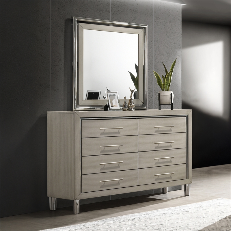 New Classic Furniture Lennox Wood 8-Drawer Dresser with Mirror in Gray