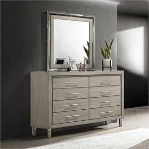New Classic Furniture Lennox Wood 8-Drawer Dresser with Mirror in Gray