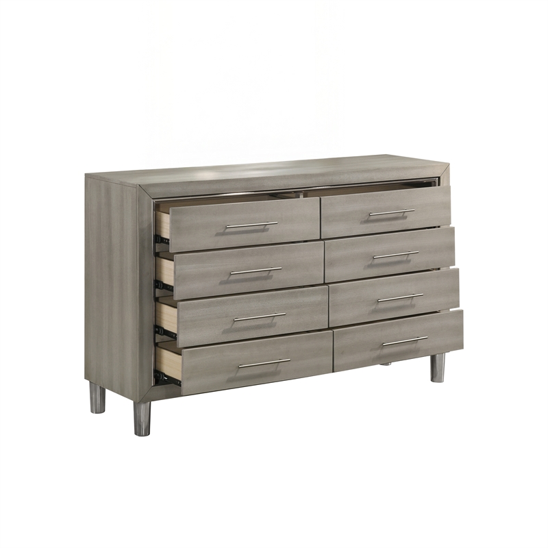 New Classic Furniture Lennox Wood Modern 8-Drawer Dresser in Gray