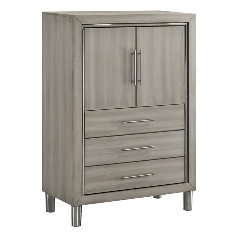 New Classic Furniture Lennox Wood Modern Door Chest with LED Light in Gray
