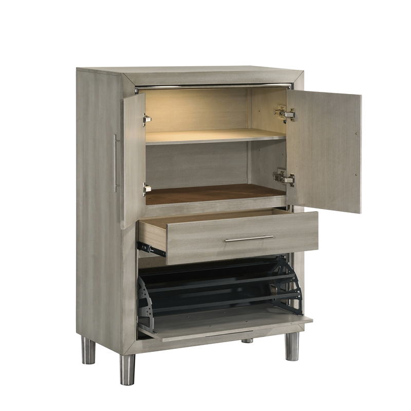 New Classic Furniture Lennox Wood Modern Door Chest with LED Light in Gray