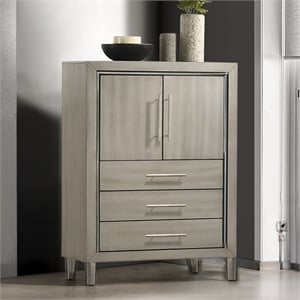 New Classic Furniture Lennox Wood Modern Door Chest with LED Light in Gray