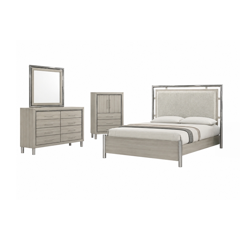 New Classic Furniture Lennox 4Pc Wood King Bedroom Set w Chest in Gray