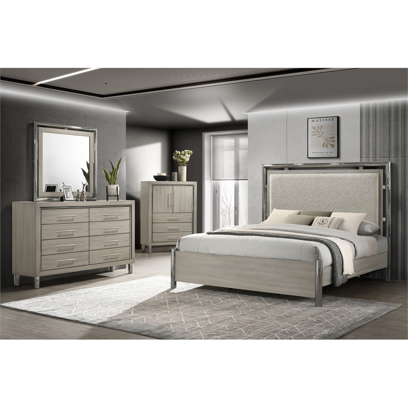 New Classic Furniture Lennox 4Pc Wood Cal King Bedroom Set w Chest in Gray