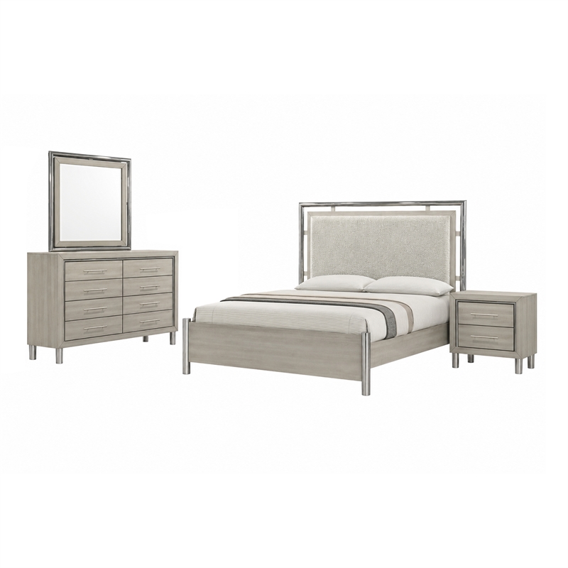 New Classic Furniture Lennox 4Pc Wood Cal King Bedroom Set w Nightstand in Gray