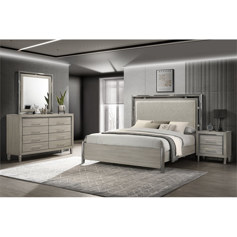 New Classic Furniture Lennox 4Pc Wood Cal King Bedroom Set w Nightstand in Gray