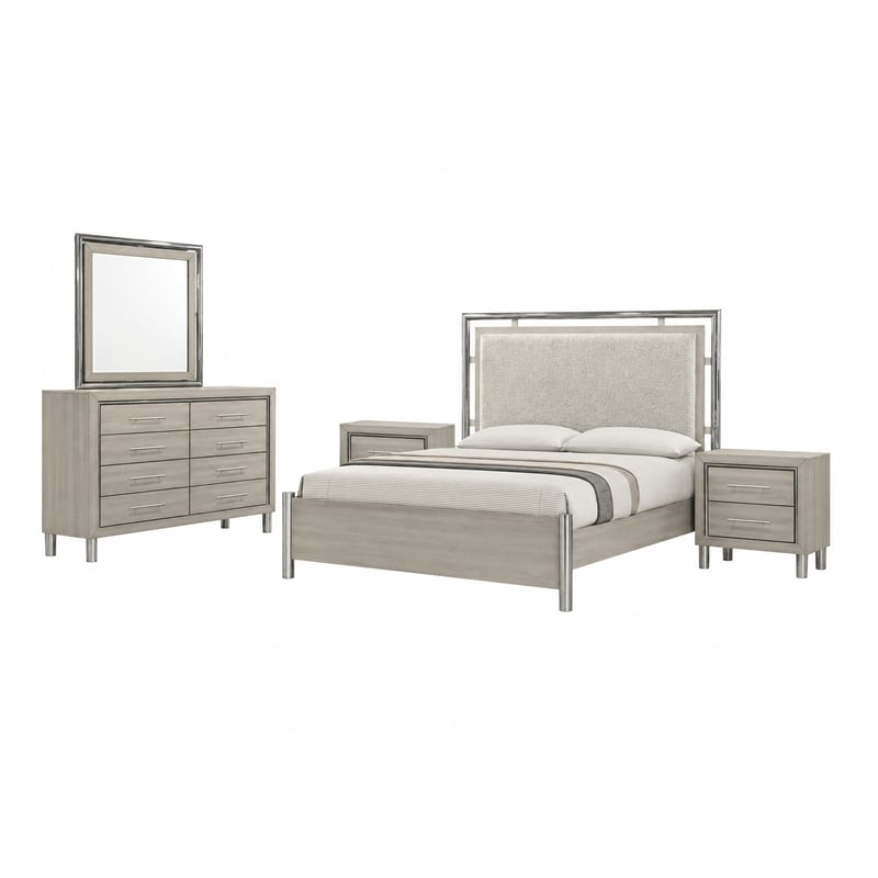 New Classic Furniture Lennox 5Pc Wood Cal King Bedroom Set w 2 Ns in Gray