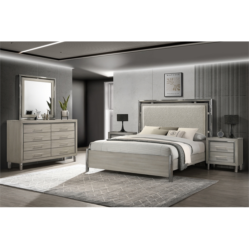 New Classic Furniture Lennox 5Pc Wood Cal King Bedroom Set w 2 Ns in Gray
