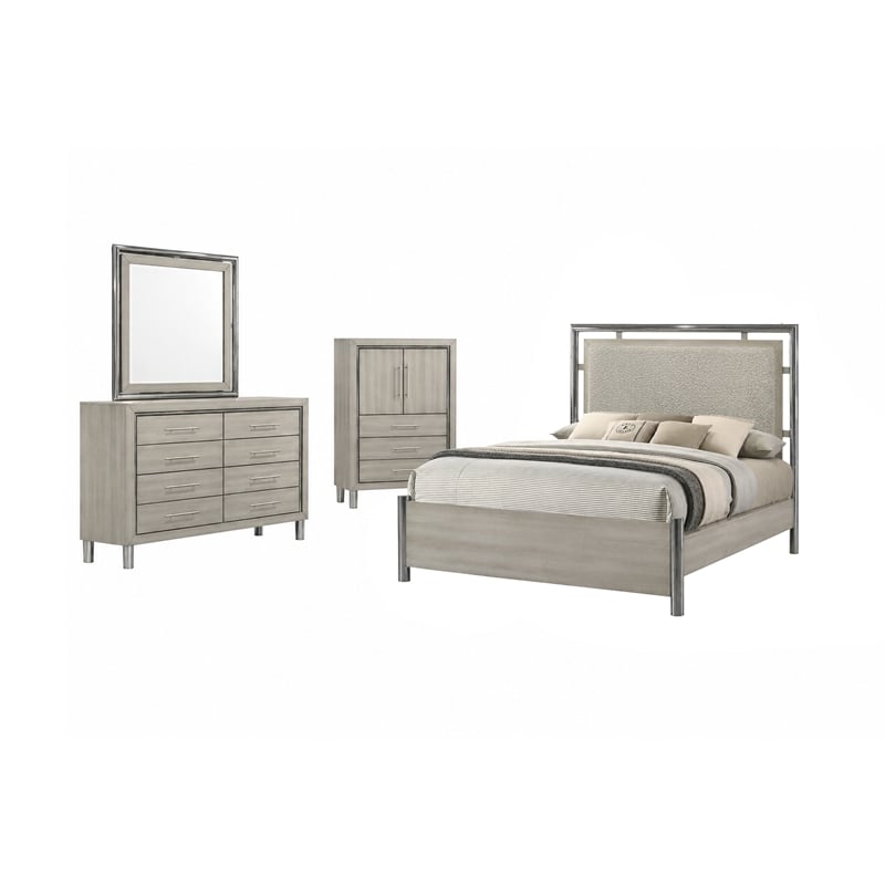 New Classic Furniture Lennox 4Pc Wood Queen Bedroom Set w Chest in Gray