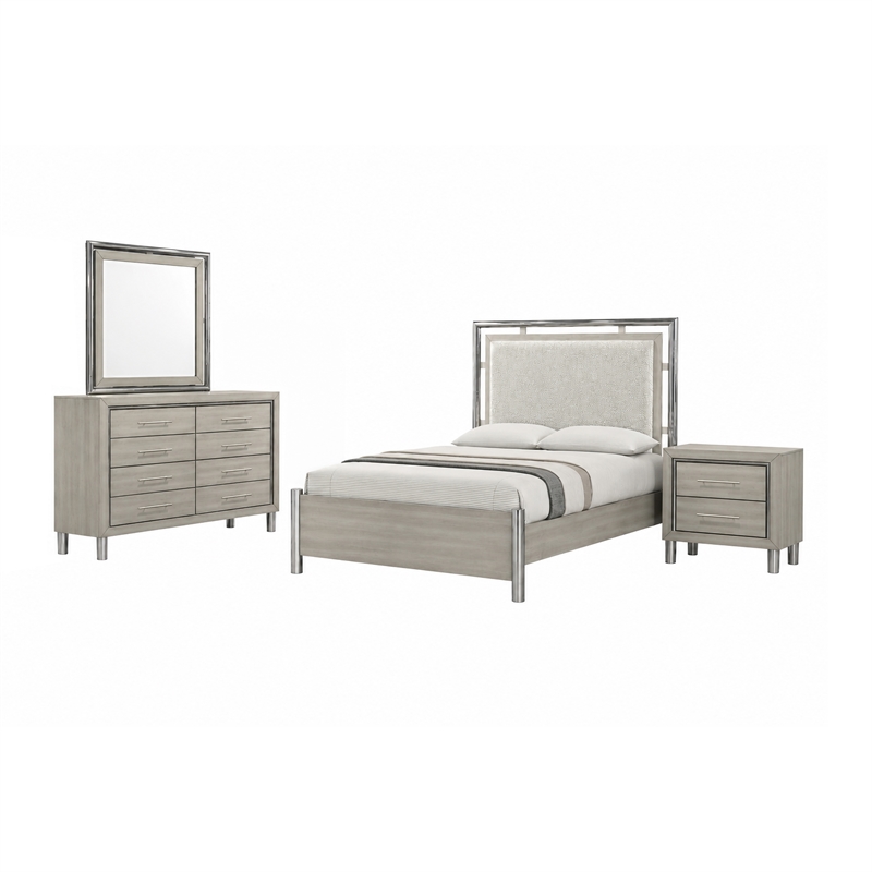 New Classic Furniture Lennox 4Pc Wood Queen Bedroom Set w Nightstand in Gray
