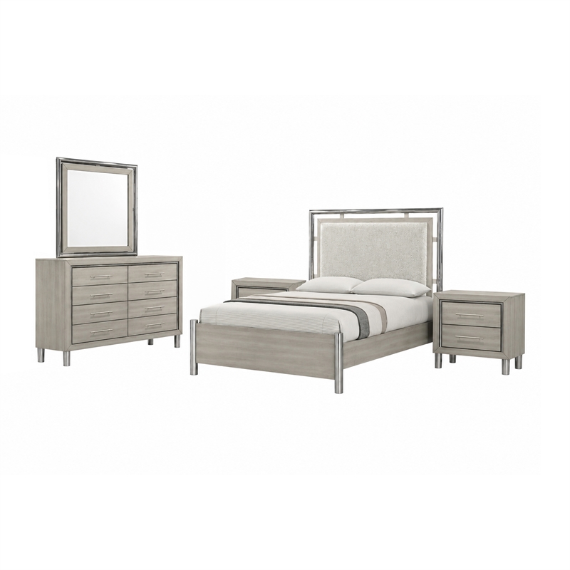 New Classic Furniture Lennox 5Pc Wood Queen Bedroom Set w 2-Nightstand in Gray