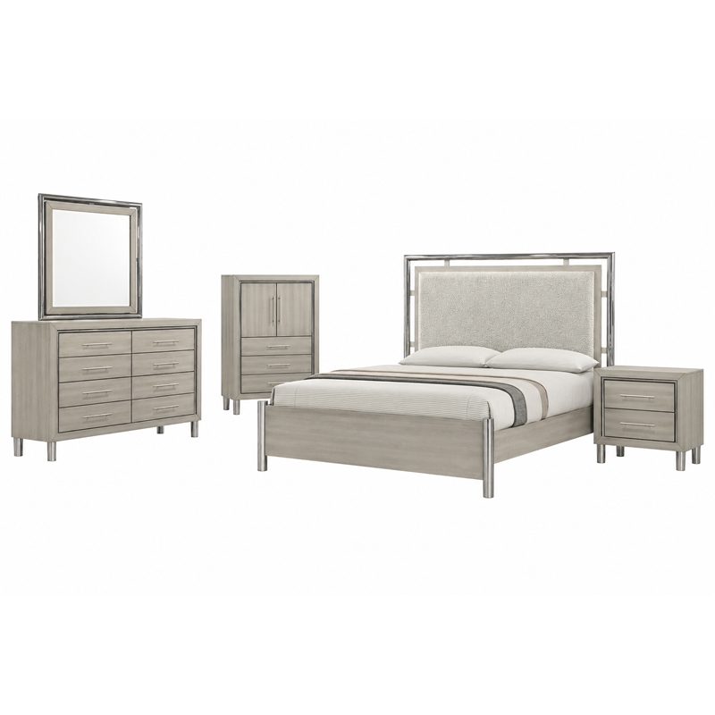 New Classic Furniture Lennox 5Pc Wood King Bedroom Set w Chest in Gray