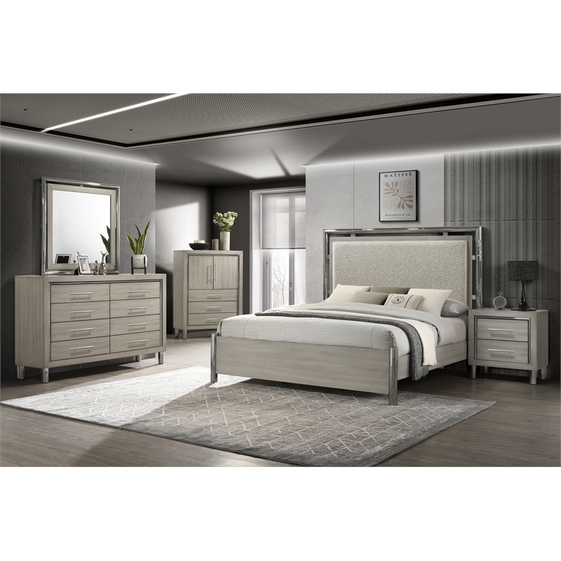 New Classic Furniture Lennox 5Pc Wood Cal King Bedroom Set w Chest in Gray
