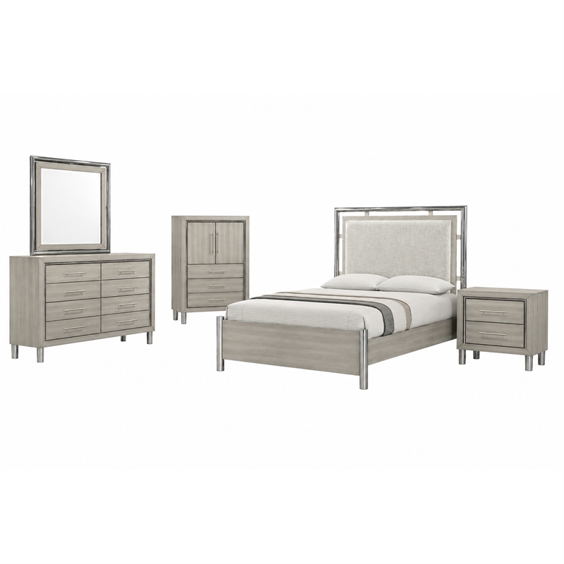 New Classic Furniture Lennox 5Pc Wood Queen Bedroom Set w Chest in Gray