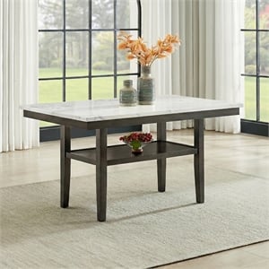 New Classic Furniture Carissa Wood Rect Dining Table w Storage Shelf in White