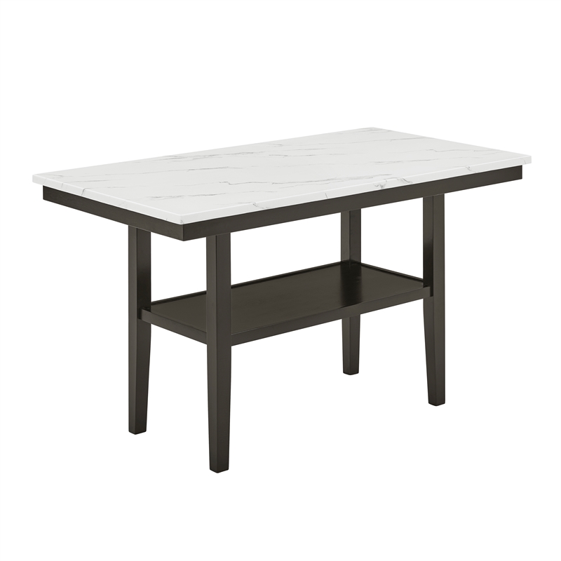 New Classic Furniture Carissa Wood Rect Counter Table w Storage Shelf in White