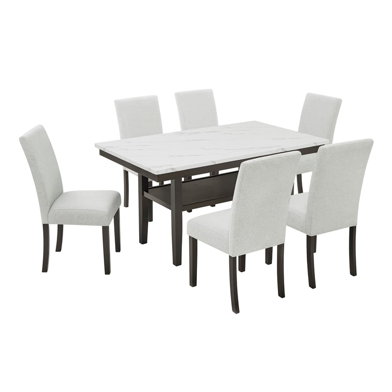 New Classic Furniture Carissa 7-Piece Wood Rectangle Dining Set in Stone Gray