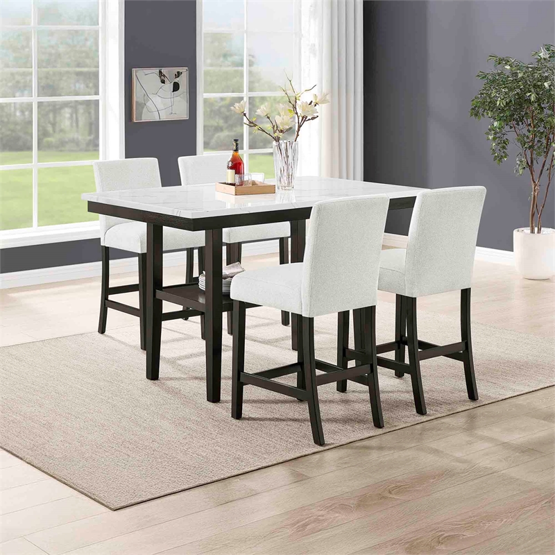 New Classic Furniture Carissa 5-Piece Wood Rectangle Counter Set in Stone Gray