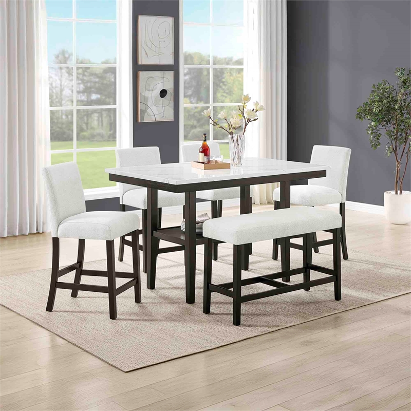 New Classic Furniture Carissa 6-Piece Wood Rectangle Counter Set in Stone Gray