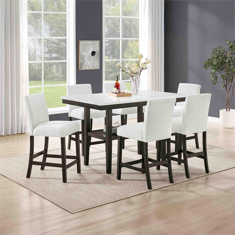 New Classic Furniture Carissa 7-Piece Wood Rectangle Counter Set in Stone Gray