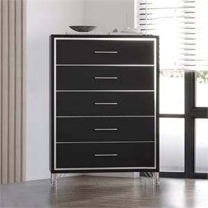 New Classic Furniture Ava Wood 5 Metal Glide Drawers Chest in Ebony Black