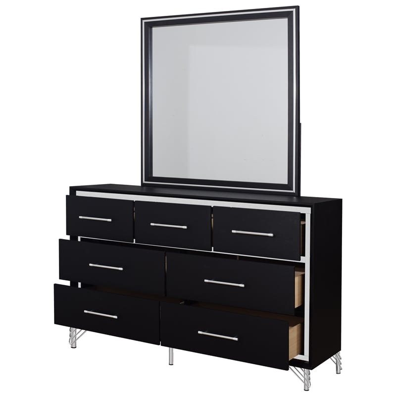 New Classic Furniture Ava 2-Piece Wood Dresser and Mirror Set in Ebony Black