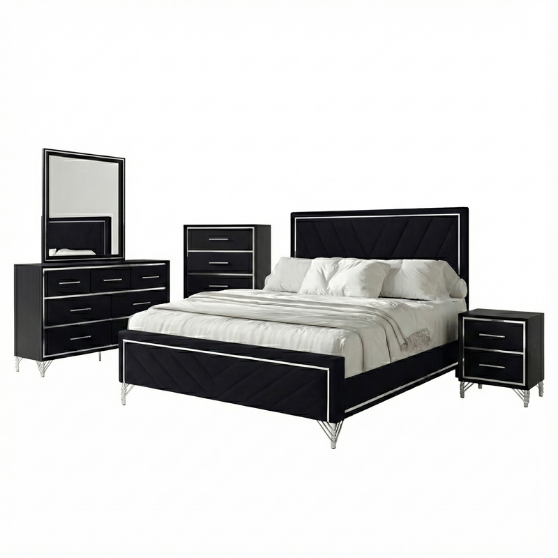 New Classic Furniture Ava 5-Pc Wood King Bedroom Set with Chest in Ebony Black