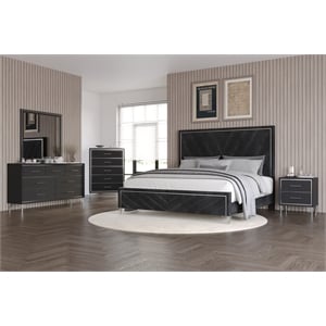 New Classic Furniture Ava 5-Pc Wood King Bedroom Set with Chest in Ebony Black