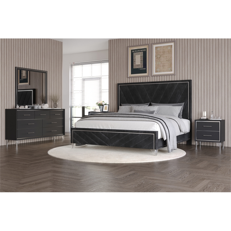 New Classic Furniture Ava 5-Pc Wood King Bedroom Set with Ns in Ebony Black