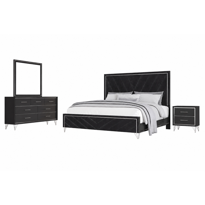 New Classic Furniture Ava 4-Pc Wood Cal King Bedroom Set with Ns in Ebony Black